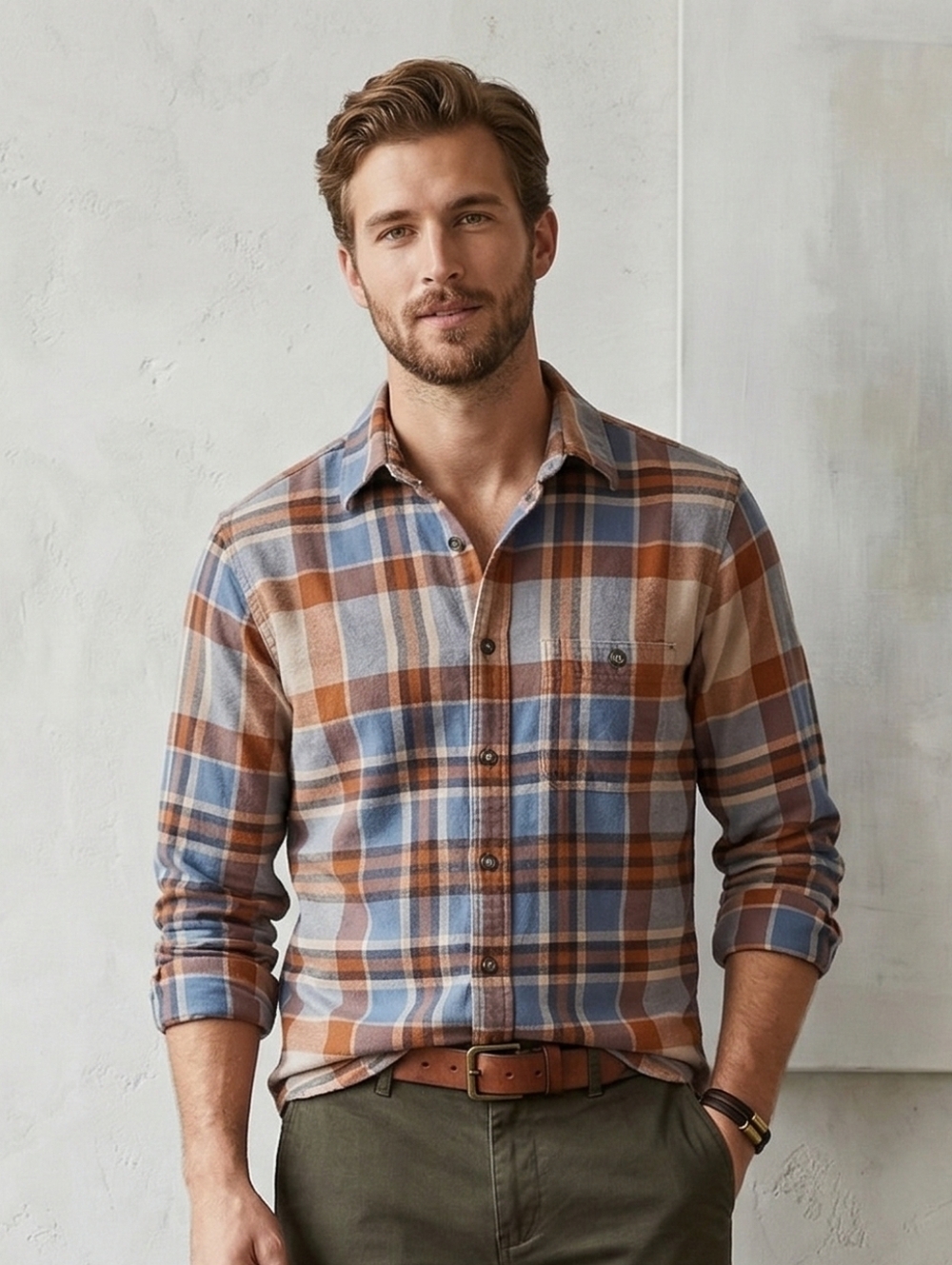 Hawke & Co Blue and Brown Plaid Button-Down Shirt
